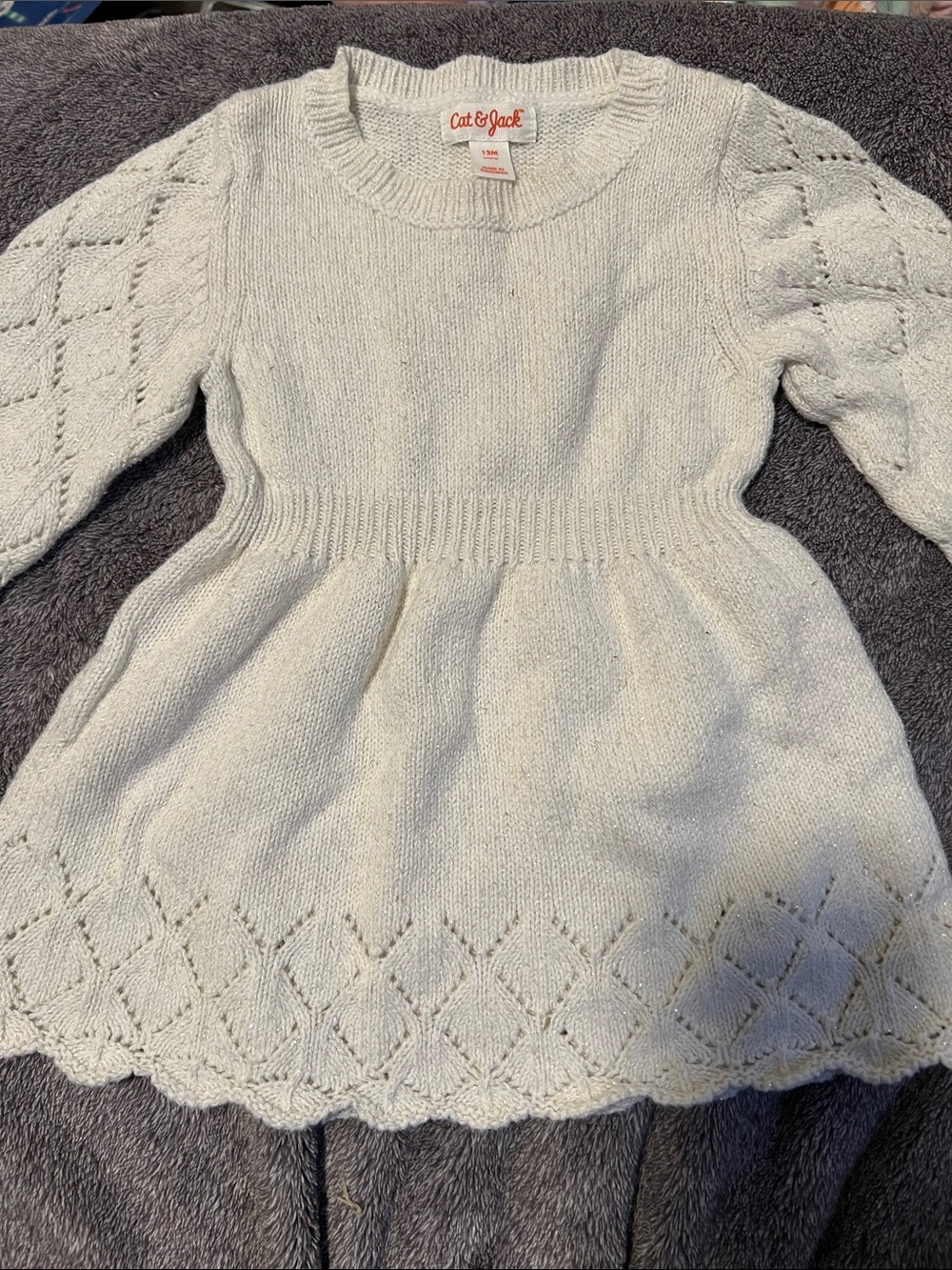 Cat & Jack Sparkle Cream Knit Sweater Top